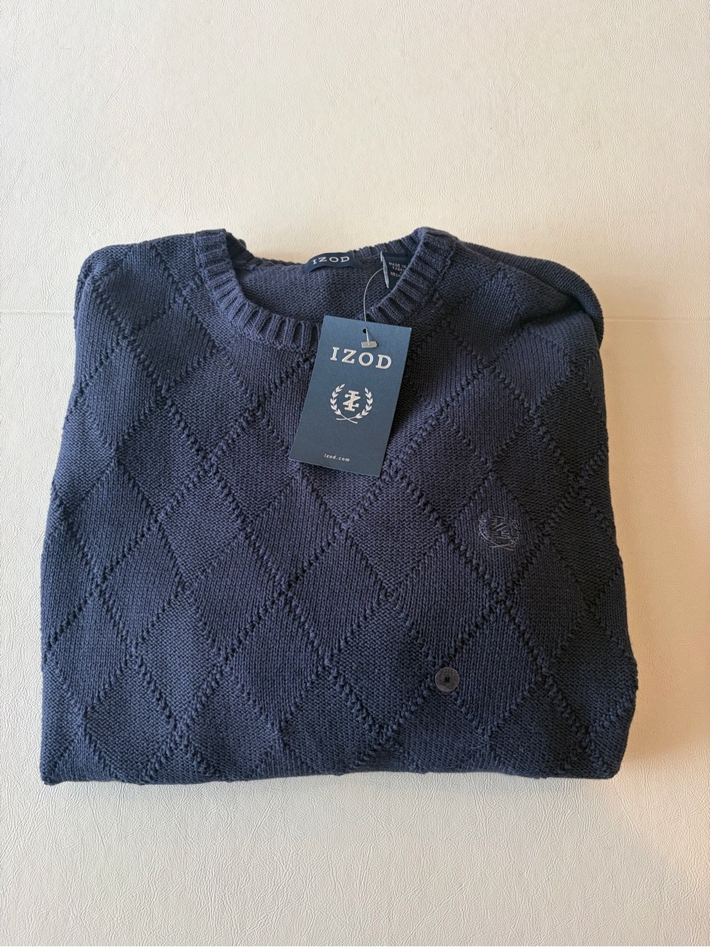 Izod Men’s Medium Navy Diamond-Pattern Crewneck Sweater